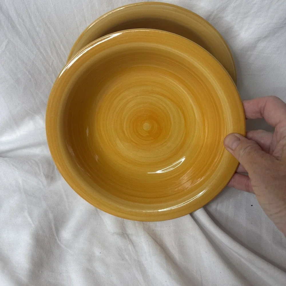 CITRUS GROVE Gold Amber Yellow Swirl Pasta Soup Cereal Bow Hand Painted 2
